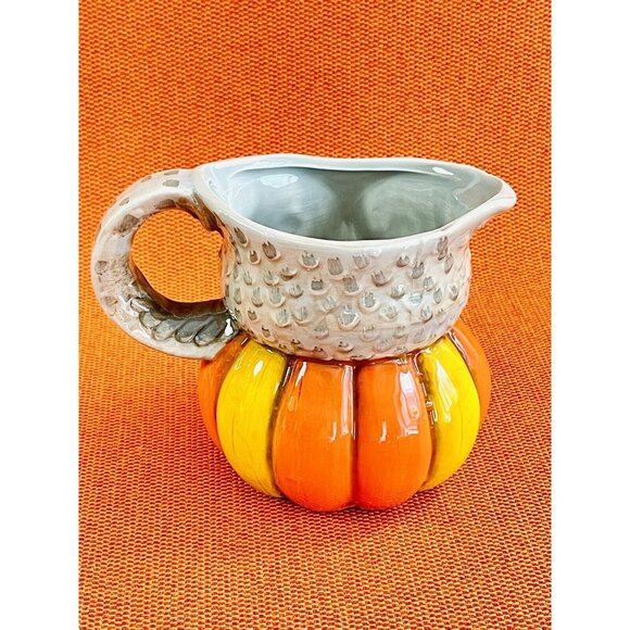Joanna Parker Owl~Pumpkin Halloween Ceramic Creamer/Milk Jug ~ Displayed Only - Picture 5 of 10
